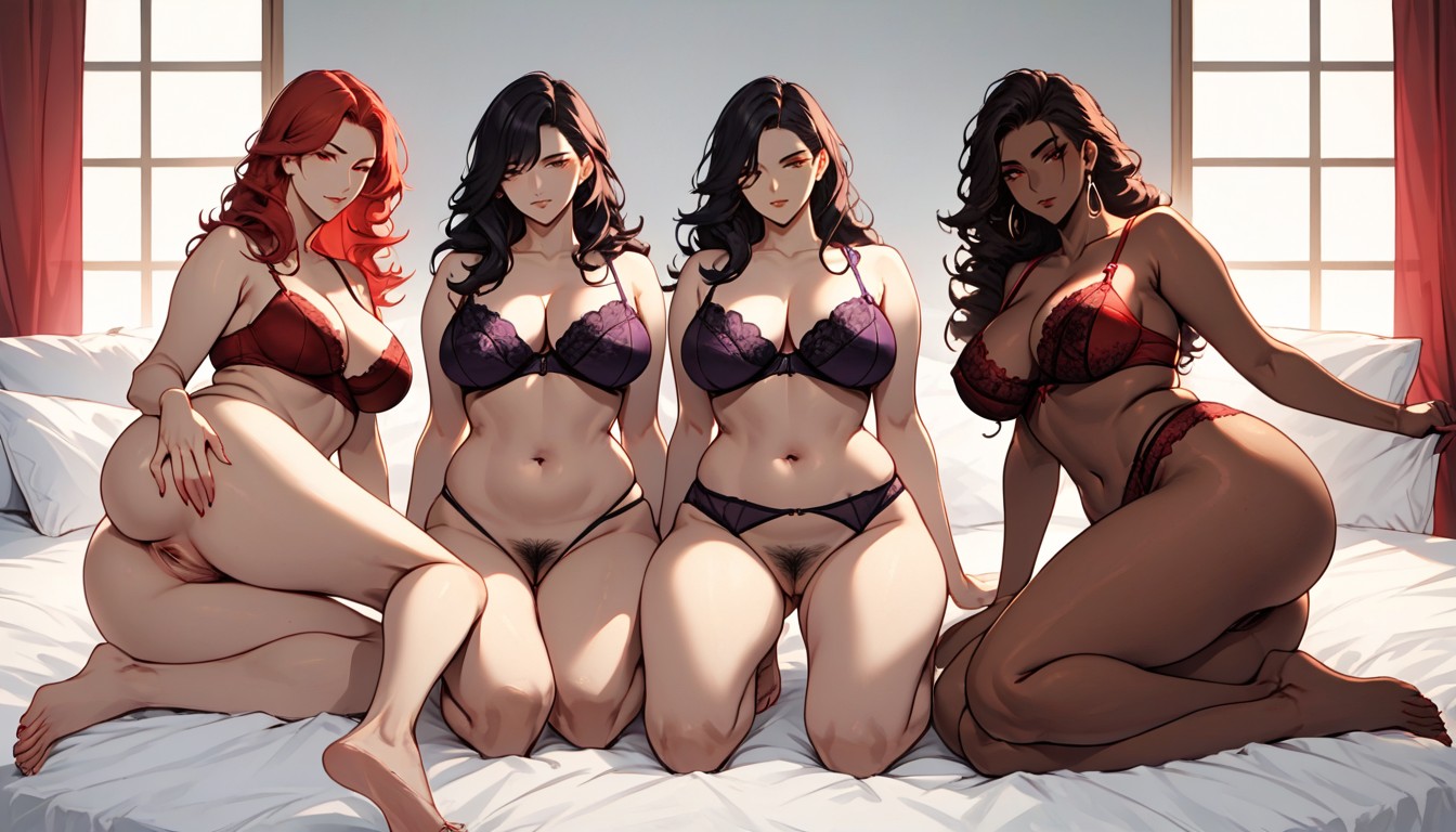 Lingerie, Three Women In A Red And Black Bedroom Adult Black African Woman, Barefoot Hentai AI Porn
