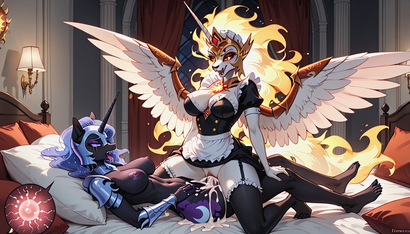 Spreading Wings, Bed, Alicorn Furry AI Porn