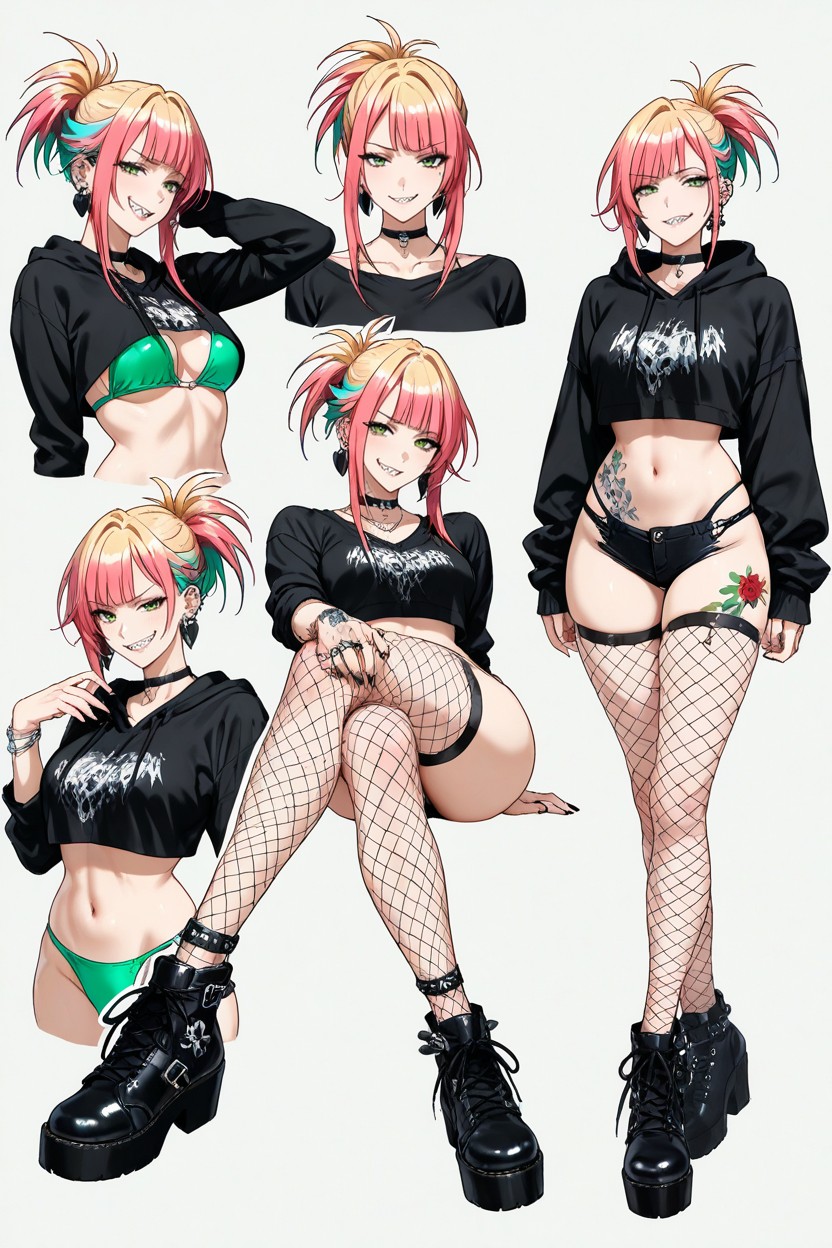 Visible Bikini Bottom, Teasing Smirk, Explosive Wild Spiky Blonde Hair Hentai IA