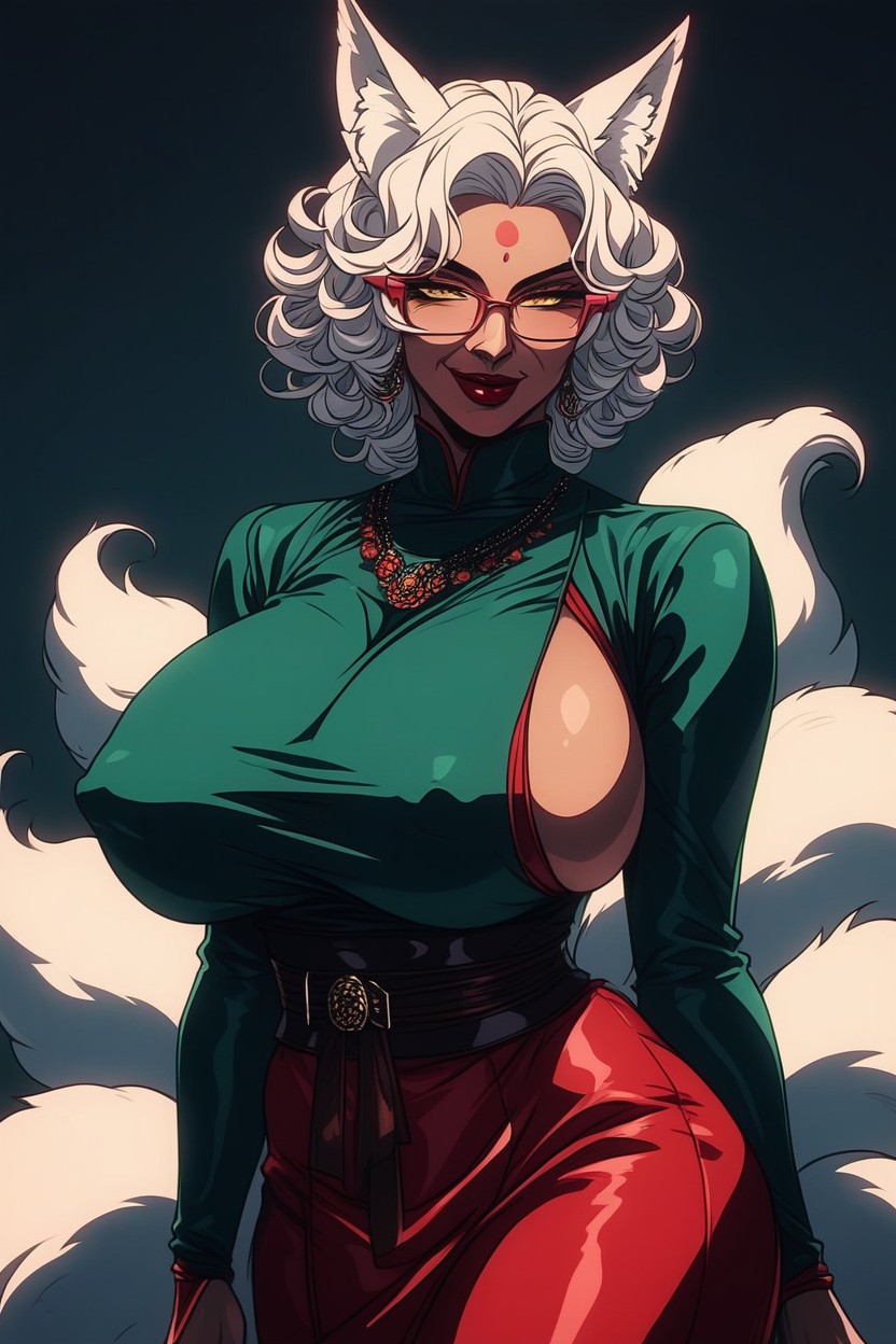 Red Lipstick, Red Skirt, Curly Hair Hentai IA
