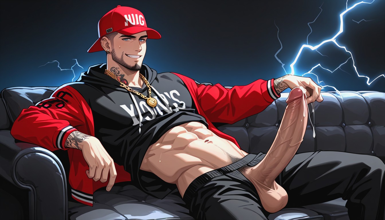 Pile Of White Powder On Tip Of Cock, Oversized Hoodie, Having Fun ИИ гей порно