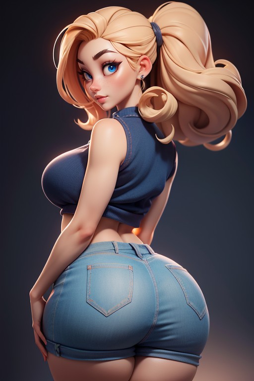 Wearing Very Tight Miniskirt With Ass Cheeks Exposed, Freckles, Massive Ass Hentai AI Porn
