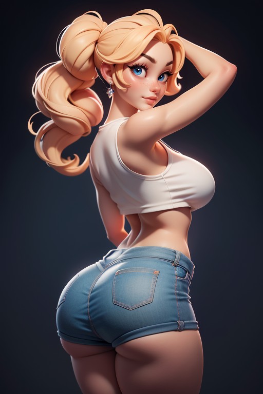 Shorts De Algodón, Female Version, Wearing Very Tight Miniskirt With Ass Cheeks Exposed Hentai IA