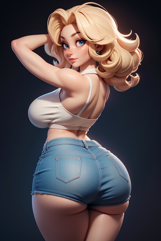 Miniskirt With Ass Cheeks Visible, Rear View Of Massive Thick Ass, Shorts Vaqueros Hentai IA
