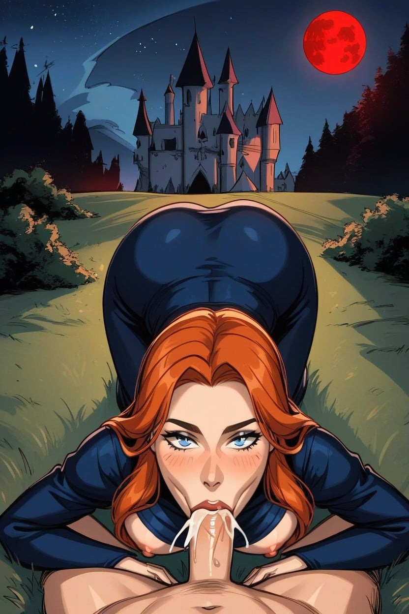 Bats Flying Around, Drool On Cock, Dark Blue Lighting AI Porn
