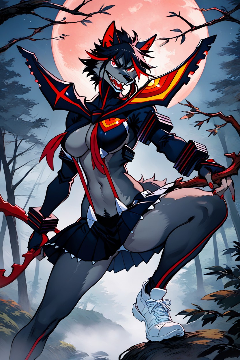 White Sneakers With Red Details, Wolf, Long Sharp Tongue Furry AI Porn