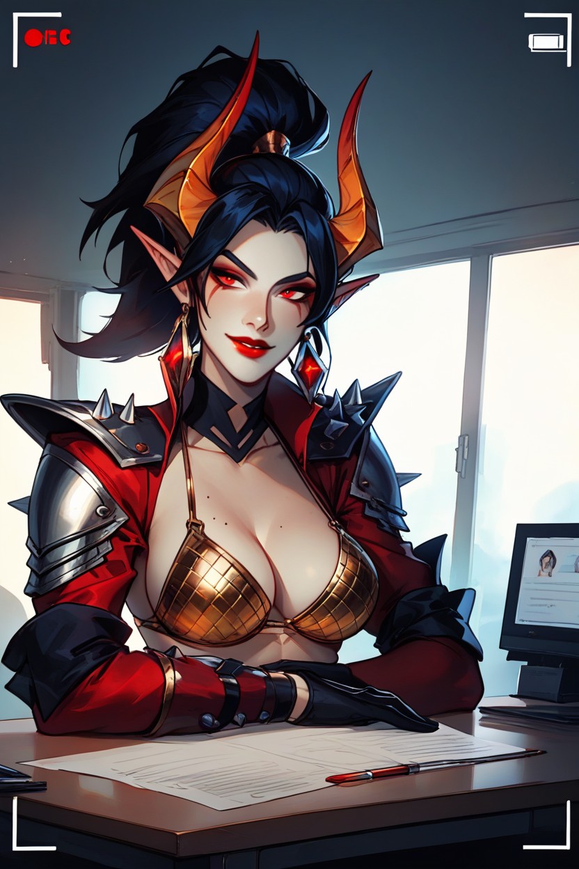 Intimate Atmosphere Akasha's Pale Azure Skin, Hyper-detailed, Intense Red Eyes Hentai IA