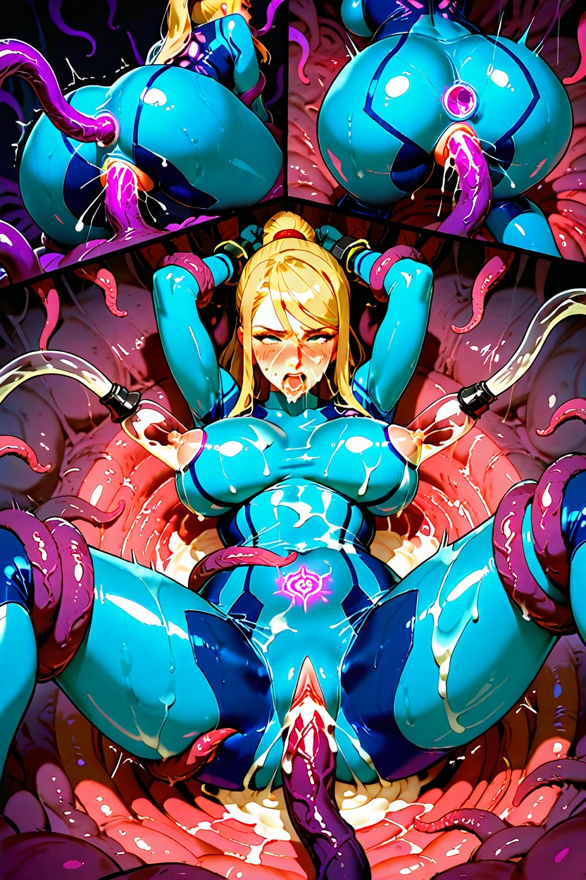 Glowing Purple Design On Stomach Of Suit, Action Lines, See Through Clothes Hentai IA