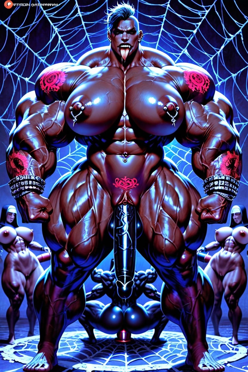 Tattoos On Both Entire Legs, Eyebrow Piercings, Nuns Extremely Muscular Body AI Porn