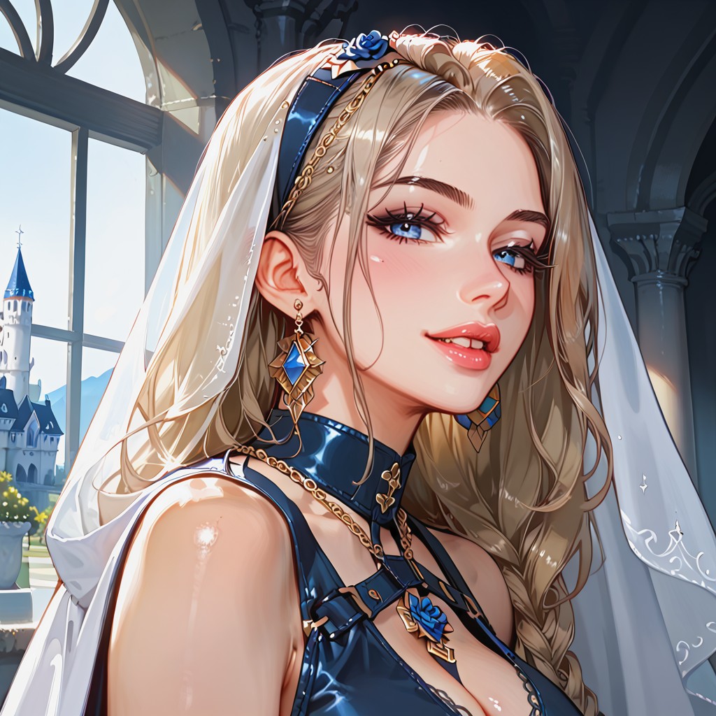Wearing White Long Cape, High To The Elbow Midnight Blue Gloves, Perfect Thighs AI Porn