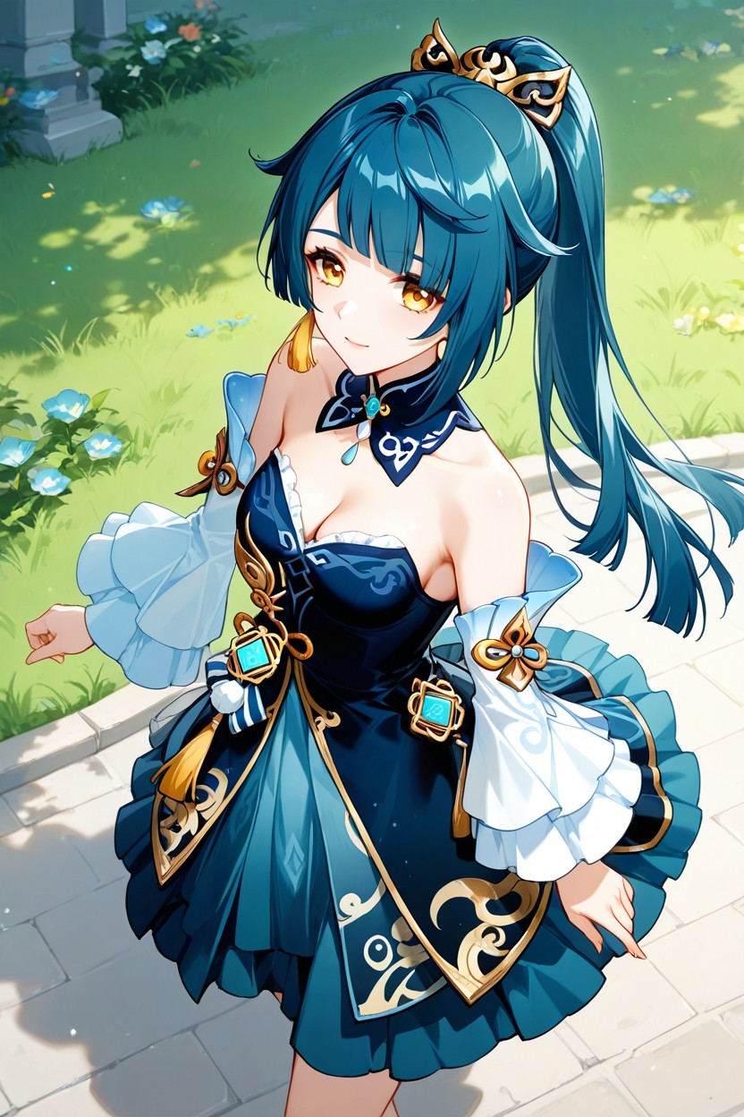 Female Xingqiu, Liyue Garden, Skirt AI Porn