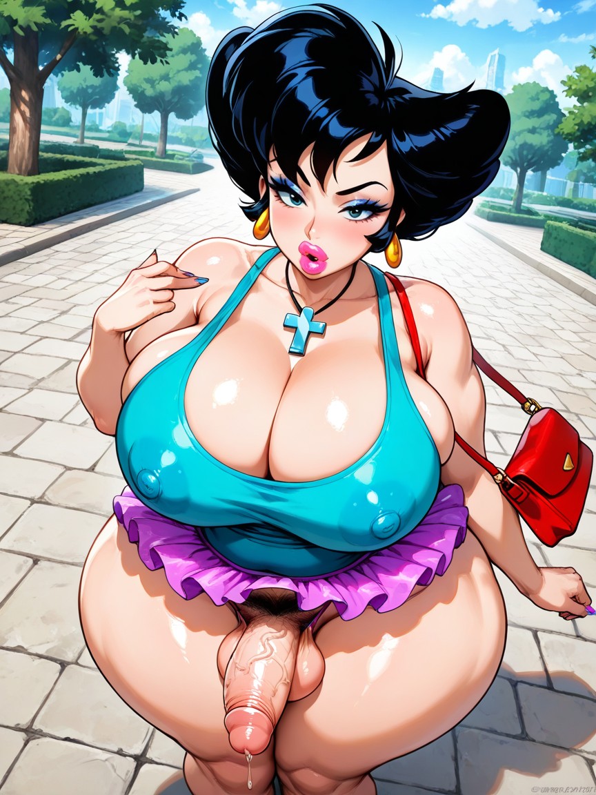 Futanari, Filled Lips, Exaggerated Ultra Wasp Waist AI Porn