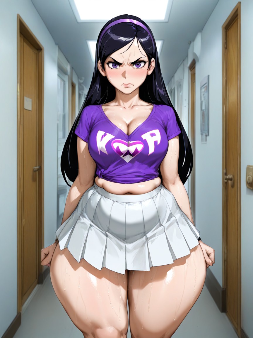 Sweaty Skin, Small Breasts, Violet Eyes AI Porn