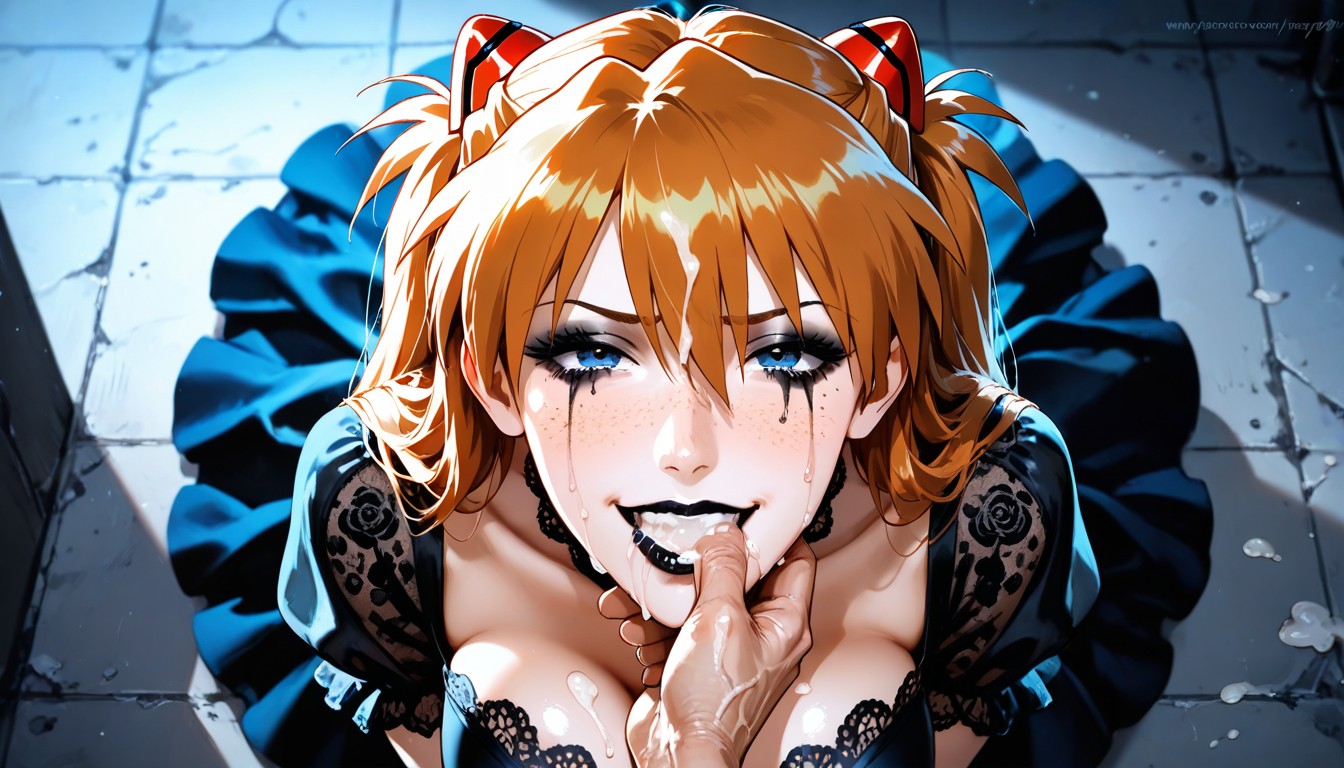 Mouth Focus, Kneeling, Black Lipstick Hentai AI Porn