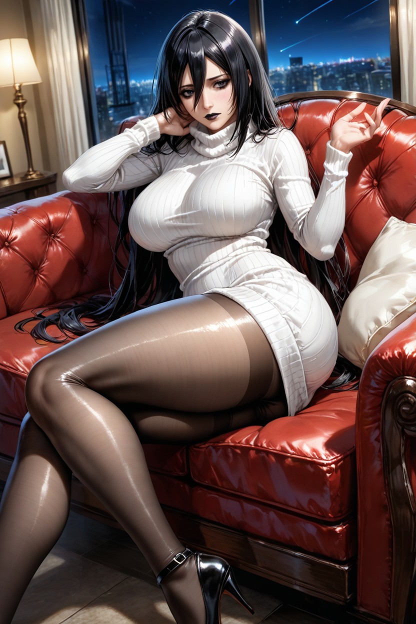 Big Tits, Night, Long White Tight Sweater Hentai AI Porn