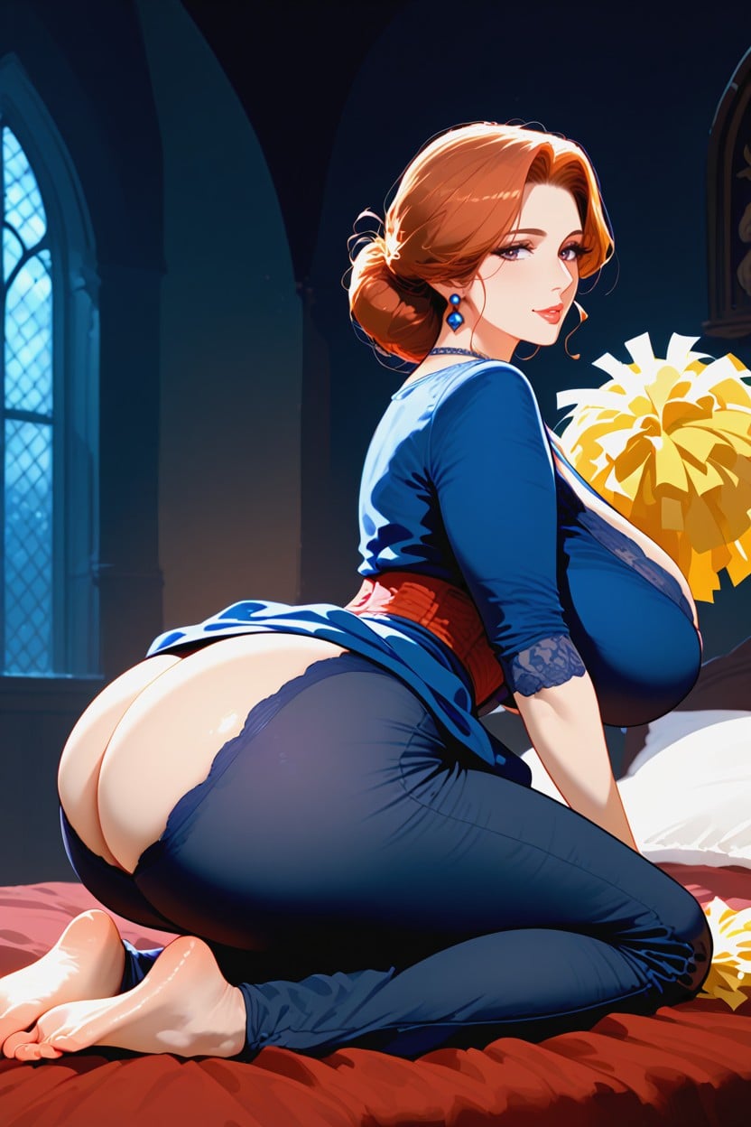 Huge Chest, Massive Butt, In Dark Night Indoors House MILF AI Porn