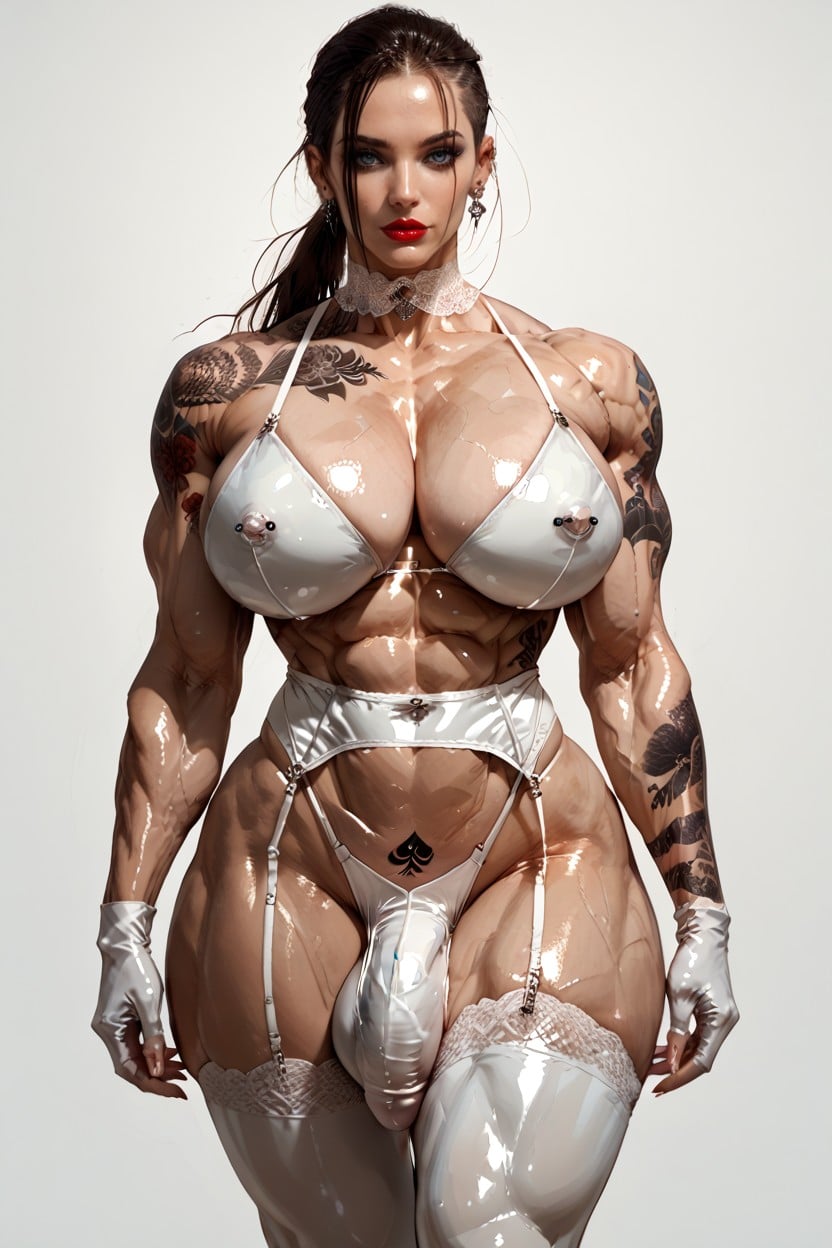 Front View, Huge Muscular Arms, Emma Frost Face Only Shemale AI Porn