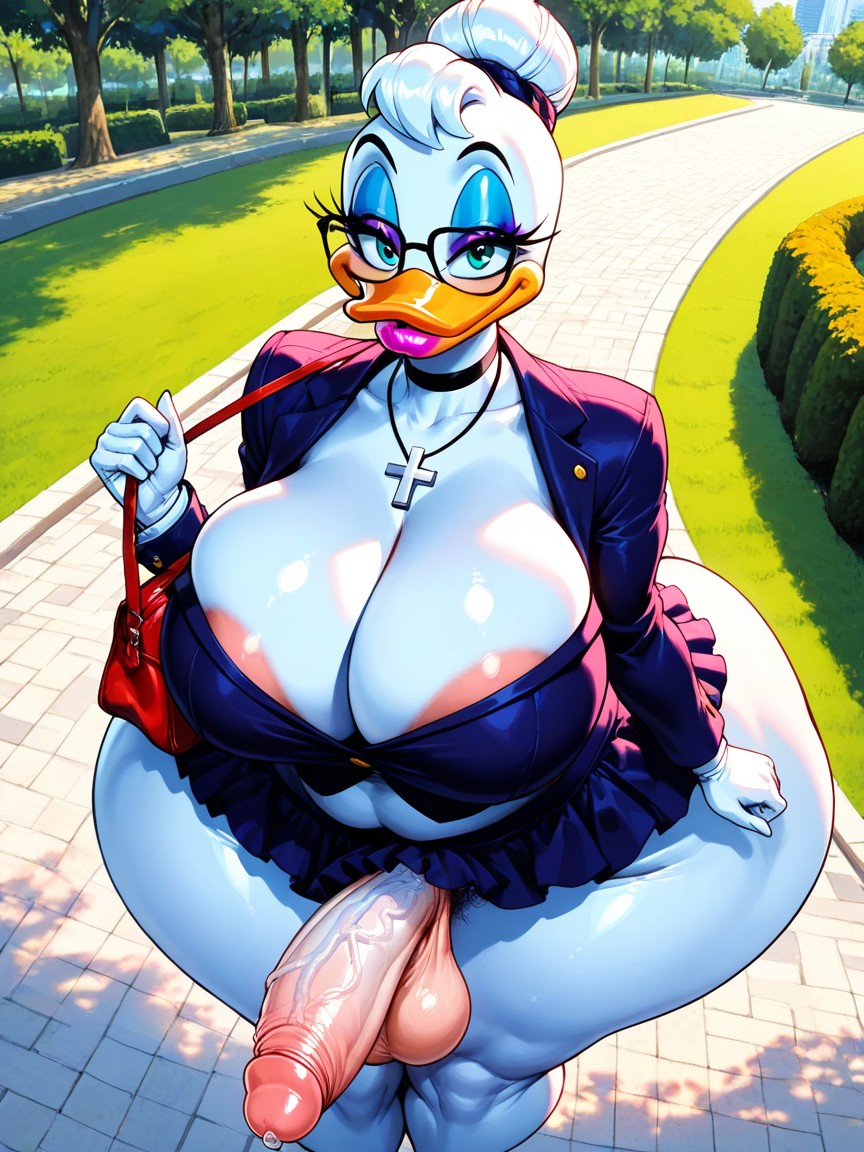 Erect Penis, Standing, Blazer With With Deep Cleavage AI Porn