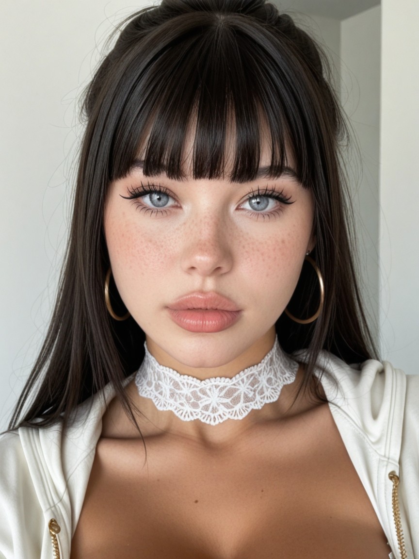 Defined Cupid’s Bow, Extreme Blush, White Hoodie AI Porn