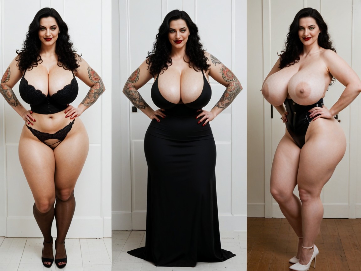 Colossal Huge Knockers, She Wears Tight Black Latex Tank Top, 1 Person AI Porn