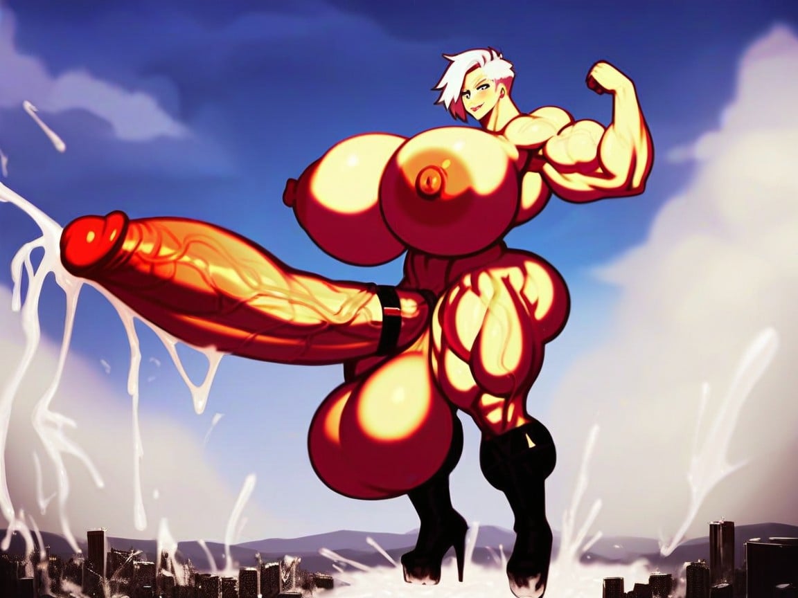 Absurdly Oversized Veiny Futanari Cock, Hyper Huge Massive Muscles, Naked Shemale AI Porn