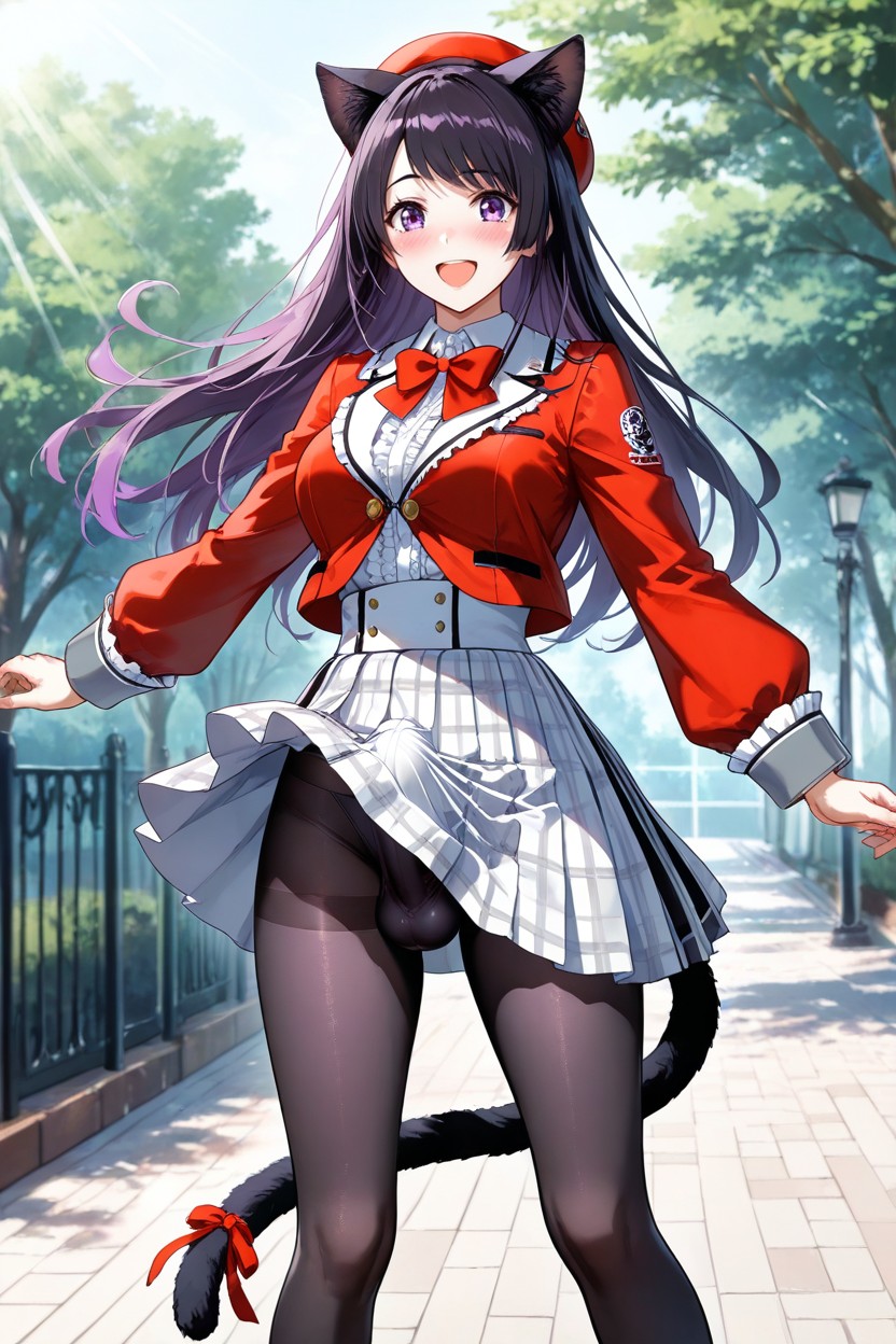 Black Werecat Tail, Wearing White Blouse Inside, Black Werecat Ears Hentai AI Porn