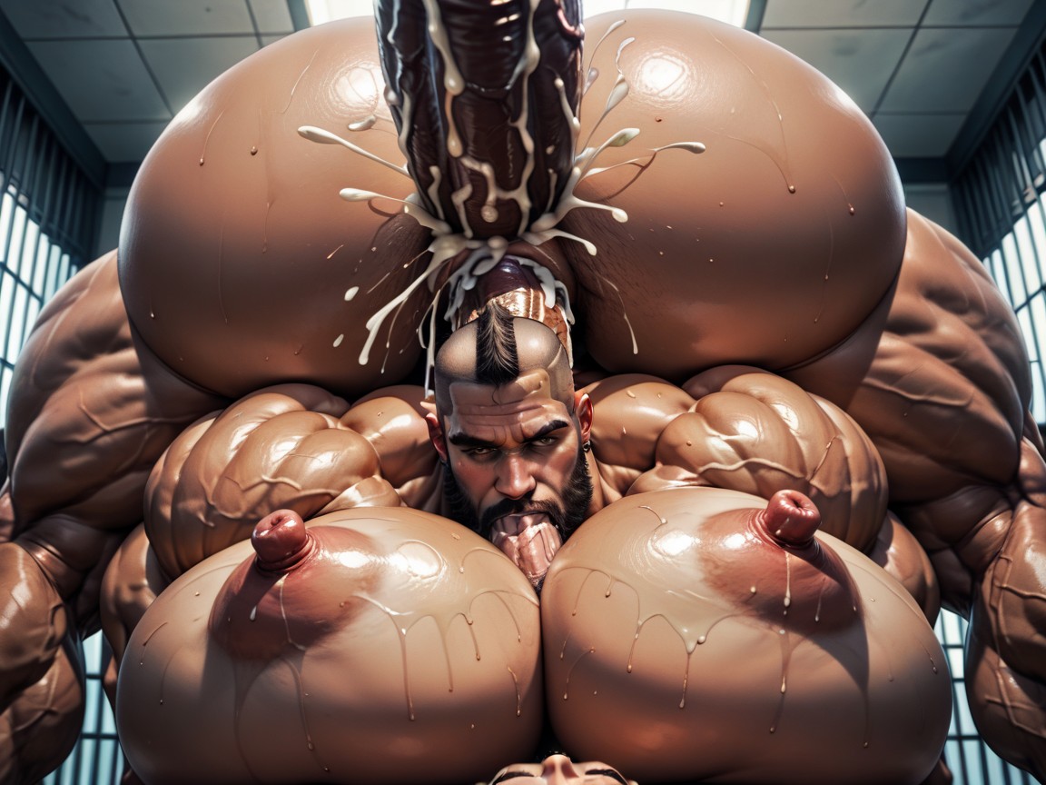 Hairy Thick Hyper Muscled Body, Underboob, Bearded AI Porn