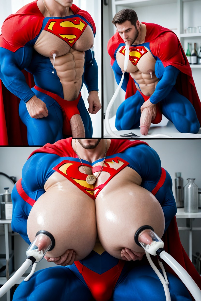 Superman's Tights, Milking Machine Suckling Nipples, Superman Kneeling 게이 AI 포르노