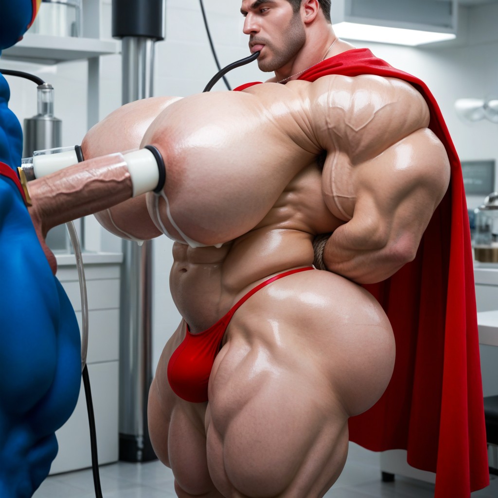 Superman Kneeling, Erect Gigantic Penis, Red Cape ゲイAIポルノ