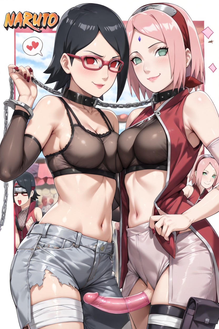 Sarada Uchiha, Full Lips, Chain Leash Hentai IA