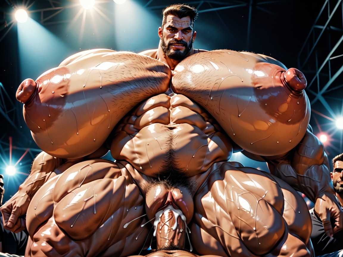 Oiled Skin, Grabbing Boobs, Mouth Agape AI Porn