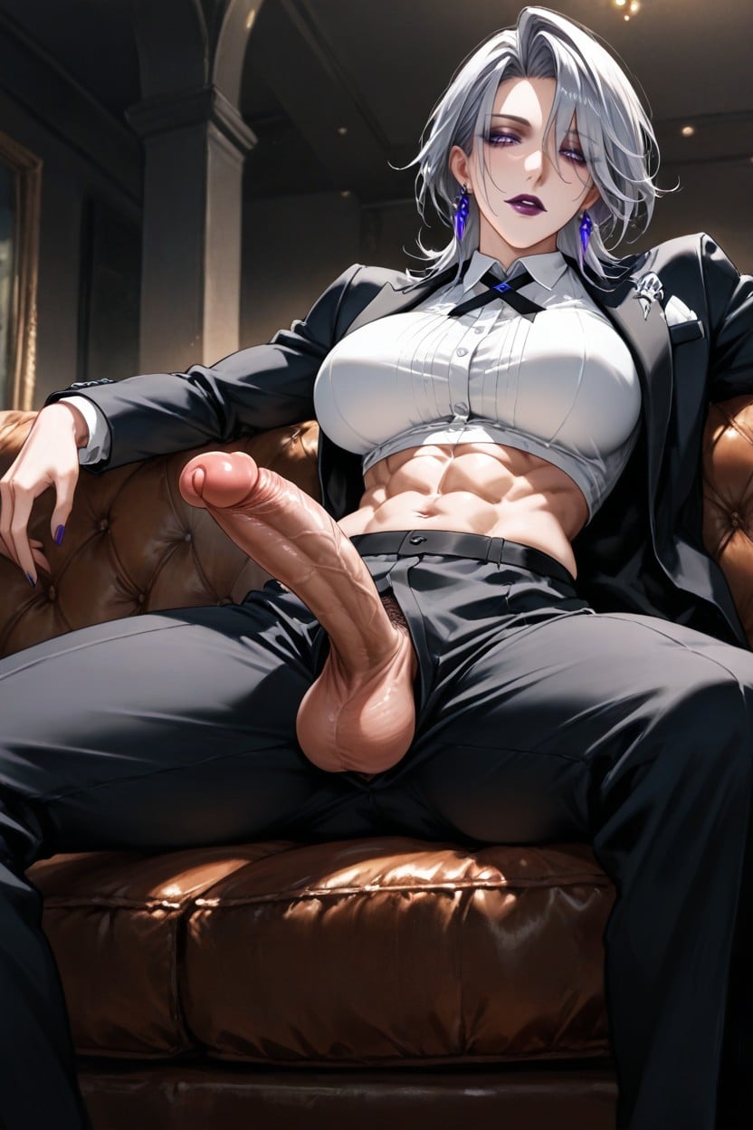 Handsome Mature Lady, Long Foreskin, Front View Hentai AI Porn