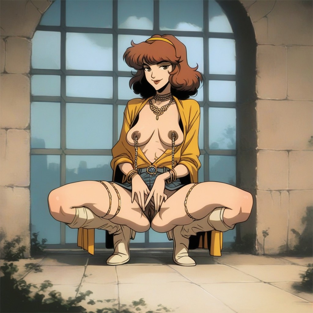 Cameltoe, Body Jewelry, Dark Black Nipples Hentai IA