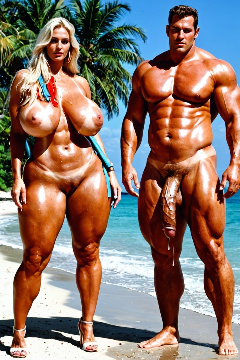 Zoom In Mans Cock Next To Her Pussy, Voluptuous, Mans Cock Bigger Than Woman AI Porn