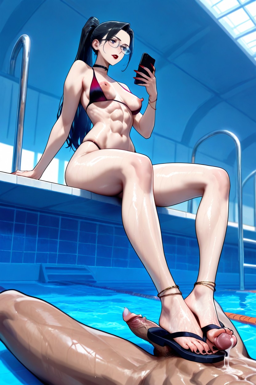 Pencil Legs, Very Long Toenails, Exposed Perky Nipples AI Porn