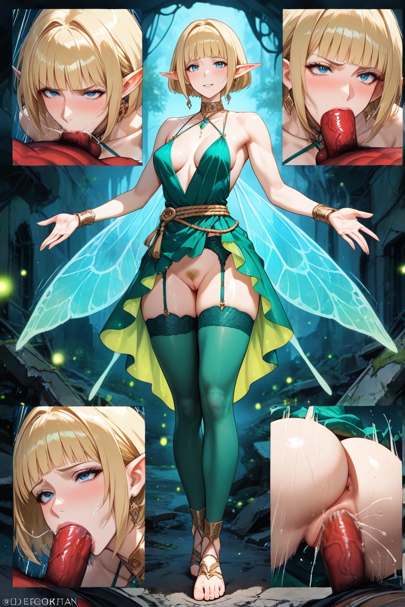Torn Appart Outfits, Precisely Merged Overlapping Forms, Blonde Hair Hentai AI Porn