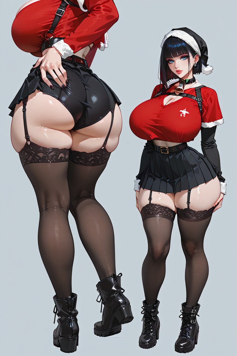 Goth Slut, Detailed Face, Santa Costume AI Porn
