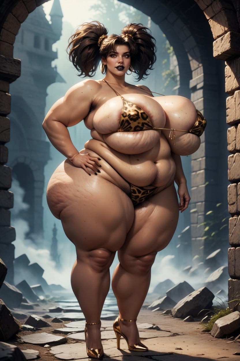 Black Lipstick, Obese Face, Thighs Exposed BBW AI Porn