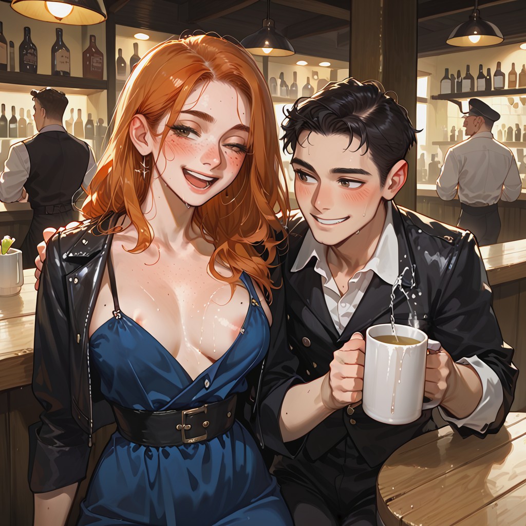 Female Has Straight Hair, Female Has Ginger Hair, Rock Bar AI Porn