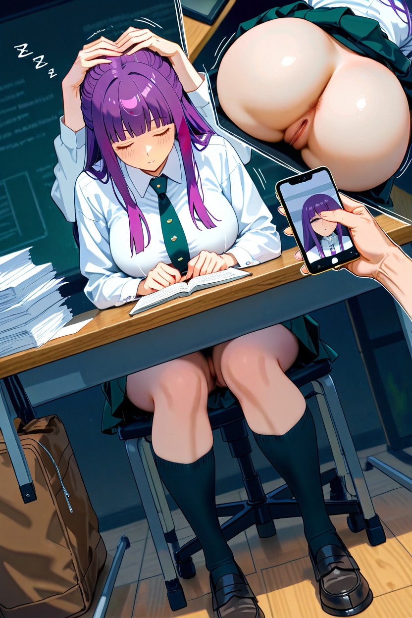 Academia Background, Visible Pussy Under The Table, Backpack On Floor Hentai AI Porn