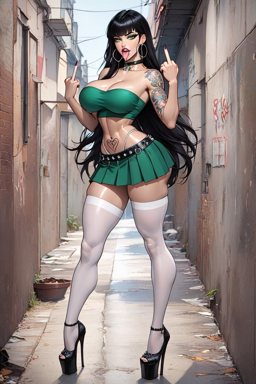 Sparkly Slut Belt, Extremely Tight Green Skirt, Posing AI Porn