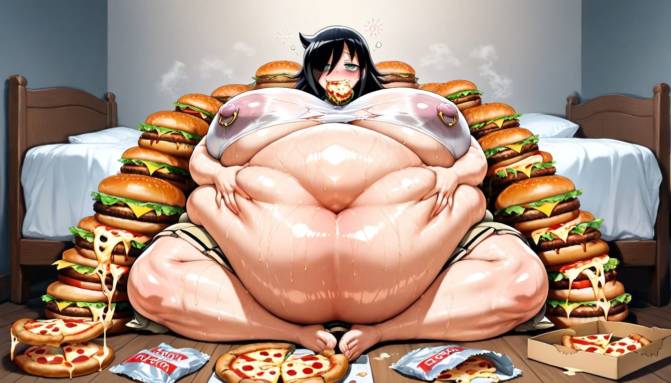 Burger In Mouth, Enormous Belly, Extremely Fat Arms Hentai AI Porn