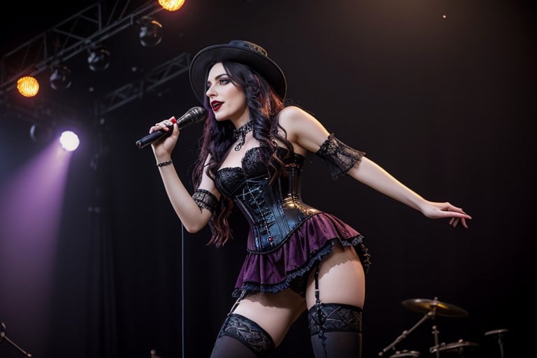 Fire Pillars, Black Hair, Lace Sleeves AI Porn