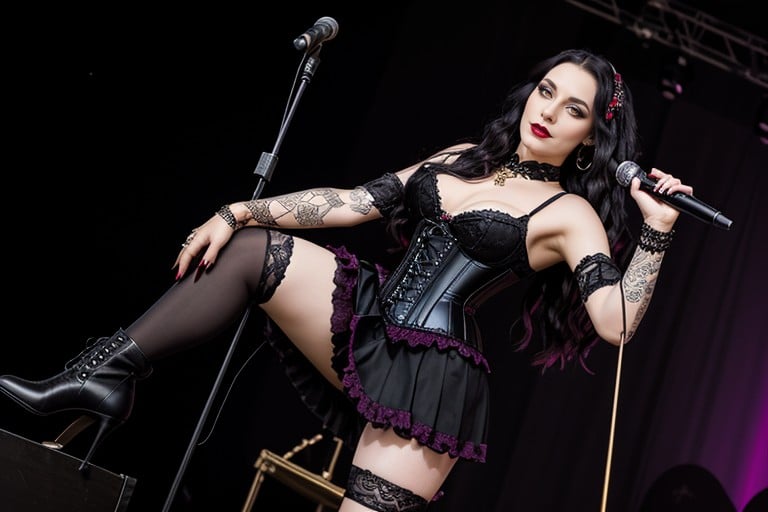 Cosplay, Festival Crowd Silhouettes Mystical And Dangerous Shadow Tendrils At Her Feet, Ravens In Spotlights Porno IA