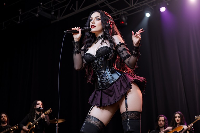 Gold Dust As She Sings, Long Length, Long Black Hair With Violet Sheen AI Porn