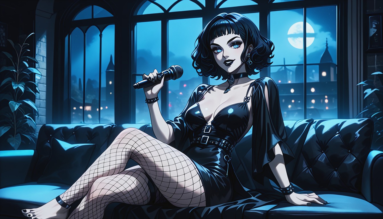 Goth Woman, Ojos Azules, Nighttime Hentai IA
