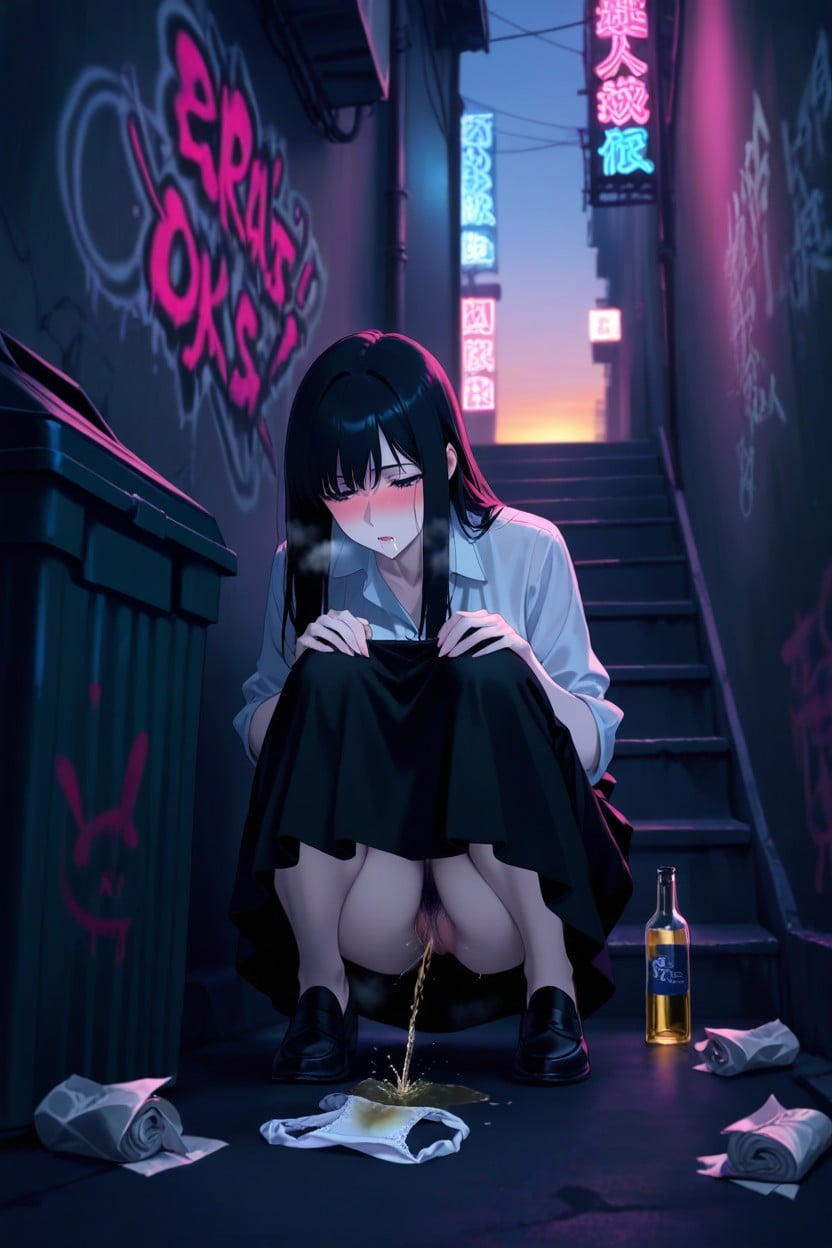Slightly Layered, Panties Pull Down Knees, Pale Skin Hentai AI Porn