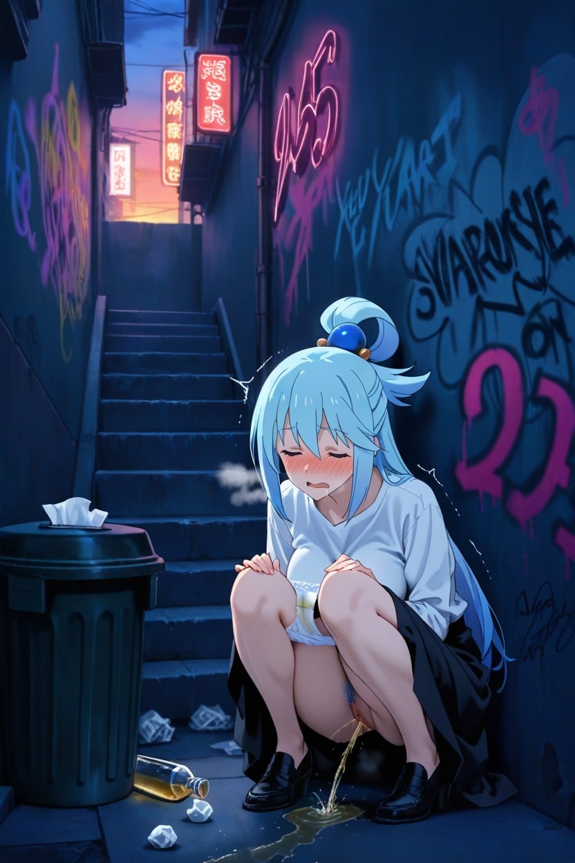 Urine Flows Down The Thighs, Hiding, Closed Pussy Hentai IA
