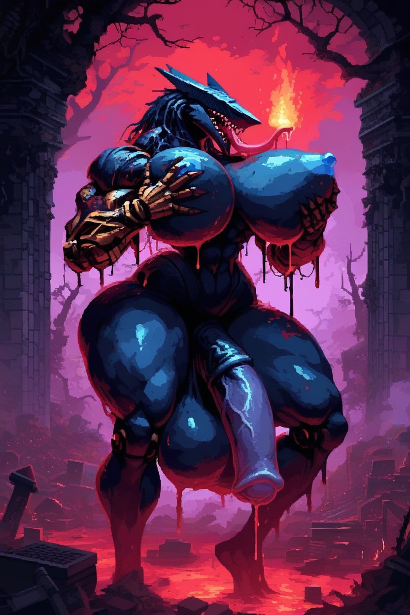 Naked, Mouth Open, Extremely Large Ass Furry AI Porn