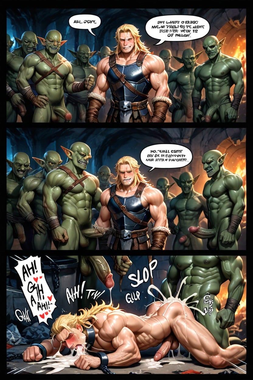 Gangbang, Speech Bubbles, Goblins Fuck A Man AI Gay Porn
